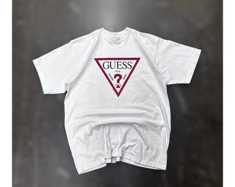 Vintage 1995 Guess USA Washed Jeans Triangle Logo T-Shirt Mens M Made USA Tee
