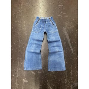 Vintage Lerner Shops Wide Leg Jeans Girls Size 10-12 Light Wash Zip Pocket 20x25