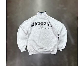 Vintage Art Unlimited Sportswear Michigan Up North Mock Neck Sweatshirt USA M