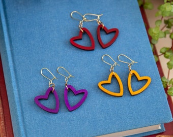 Laser Cut Heart Shape Outline Earrings - Love Heart, Valentines Gift