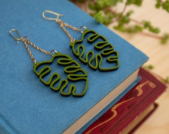 Laser Cut Monstera Leaf Earrings - Nature, Simple, Minimalistic, Dangle Earrings