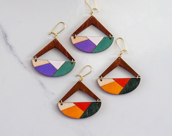 Laser Cut Wooden Geometric Earrings - Simple, Seasonal, Dangle Earrings