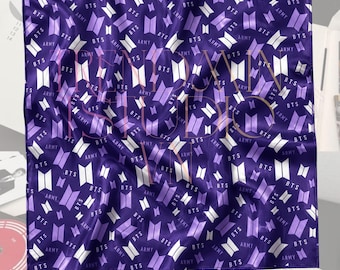Purple BTS ARMY Bandana, Kpop Silk Scarf, Concert Outfit Accessory
