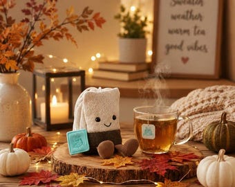 Kawaii Tee Tasche Plüschtier, gemütliche Herbst Herbst Dekor, lächelnd Plushie