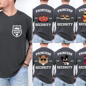Spersonalizowana koszulka z motywem Disney Princess Security, spersonalizowana koszulka Disney Daddy Daughter, prezent na Dzień Ojca dla taty, prezent dla chłopaka, koszulka z motywem rodzinnych wakacji