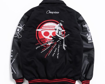 Embroidered Anime Bomber Jacket, The Red Zoro, Japan Sukajan Style
