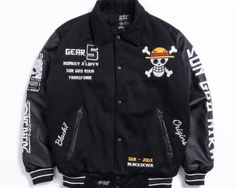 Broderad anime-bomberjacka, solguden Nika, japansk Sukajan-stil