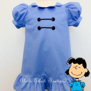 blue lucy van pelt dress Custom Made to Order Peanuts Gang Lucy Van Pelt Inspired Dress, Snoopy, Lucy  Dress Sz12 Mo to 12Y