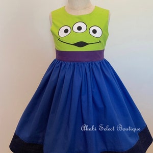 Custom Made to Order Toy Story Aliens inspired dress Sz2T to 8T