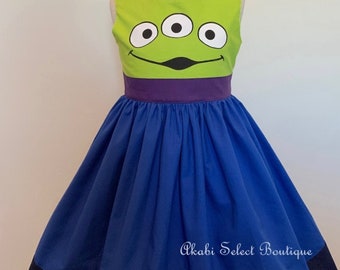 Custom Made to Order Toy Story Aliens inspired dress Sz2T to 8T