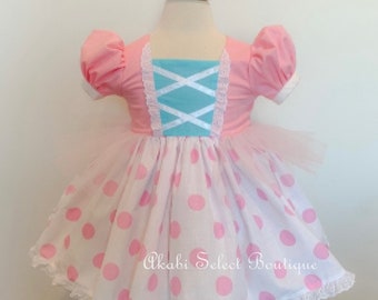 Custom Made to Order Toy Story Little Bo Peep  inspired dress Sz 12m to 10Y  Without Bonnet hat ONLY DRESS