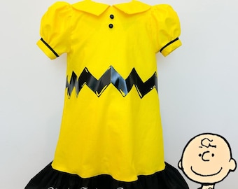 Custom Made to Order Peanuts Gang Charlie Brown Inspired Dress, Charlie Brown Costume Sz12 Mo to 12Y
