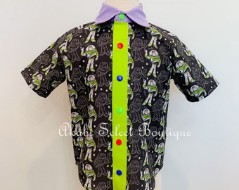 Custom Made to Order Buzz  lightyear shirt / boy button down shirt Sz 6mo to 10Y