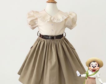 Vestido safari inspirado en Minnie Mouse de Disney Animal Kingdom hecho a medida, talla 12 m a 10 años