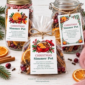 Christmas Simmer Pot Gift Tags Printable, 3 Designs, Stovetop Potpourri Instructions, A4 and Letter PDF