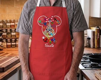 Delantales de cocina personalizados con el Castillo de Disney, delantal personalizado con nombre de Mickey Mouse y sus amigos, regalo para fans de Disney, regalo para amantes de Mickey