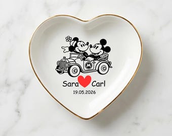 Gepersonaliseerde Disney-paar trinket schotel, Mickey en Minnie Mouse sieradentray, aangepaste naam paar schotel, cadeau voor stel, huwelijkscadeau