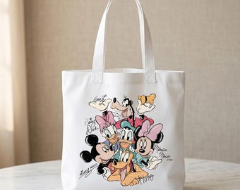 Mickey en vriend Signature-draagtas, retro Disney-boodschappentas, cadeau voor Disney-fans, Disney-draagtas