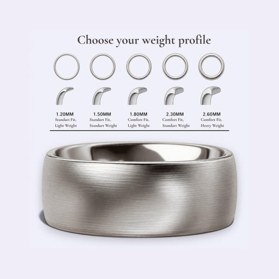 10K 7Mm White Gold, Brushed Matte Comfort Fit Ring | Solid Wide | Men's Round Profile, Engraving Option