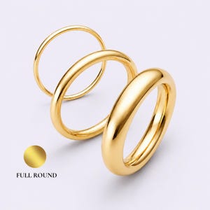 Aliança de casamento redonda completa em ouro amarelo 14K, anel de conforto em formato de donut polido | |