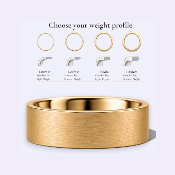 14K 6Mm Yellow Gold Flat Wedding Band, Brushed Matte Finish, Comfort Profile (Optional Engraving)