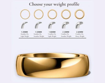 18K 5mm Yellow Gold Wedding Band, Men’s Classic Round Gold Ring, Comfort Fit Solid Gold Wedding Ring