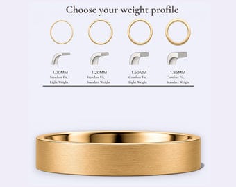 10K 4Mm Yellow Gold, Brushed Matte Flat Wedding Band | Comfort Fit, Unisex Daily Wear