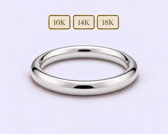 3mmX 3mm Full Round Wedding Band, 10K 14K 18K White Gold Ring, Donut Profile Comfort Fit, Solid Gold Wedding Band