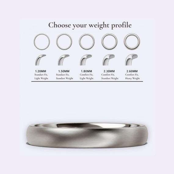 18K 3Mm White, Brushed Matte Wedding Band | Solid Gold | Slim Comfort Fit, Engraving Option