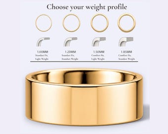 7mm 18K Yellow Gold Flat Wedding Band, Wide Men’s Modern Gold Ring, Heavy Comfort Fit Solid Gold Band