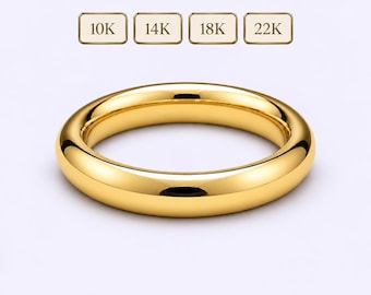 4mmX 4mm Full Round Wedding Band, 10K 14K 18K 22K Yellow Gold Ring, Donut Profile Comfort Fit, Solid Gold Wedding Ring