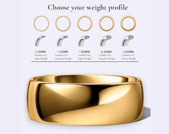 18K 6 mm, vigselring i gult guld, bred rund herrring i guld, komfortpassande vigselring i massivt guld