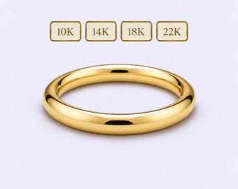 3mmX 3mm Full Round Wedding Band, 10K 14K 18K 22K Yellow Gold Ring, Donut Profile Comfort Fit, Solid Gold Wedding Band
