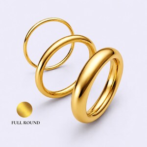 Anillo de boda redondo completo de oro amarillo de 18 quilates - Perfil de donut pulido / Ajuste cómodo / 1,5 mm-5 mm