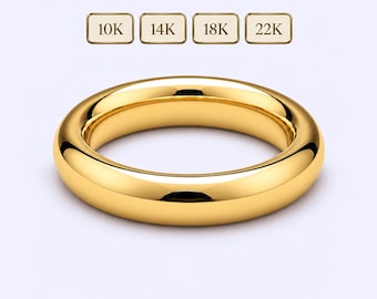 5mmX 5mm Full Round Wedding Band, 10K 14K 18K 22K Yellow Gold Ring, Donut Profile Comfort Fit, Solid Gold Wedding Ring