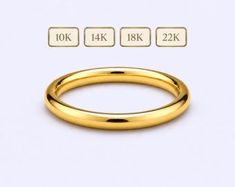 2.5mmX 2.5mm Full Round Wedding Band, 10K 14K 18K 22K Yellow Gold Ring, Donut Profile Comfort Fit, Solid Gold Band