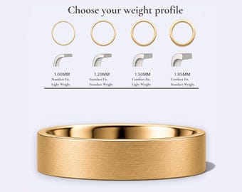 10K 5mm Yellow, Brushed Matte Flat Wedding Band | Solid Gold | Comfort Fit