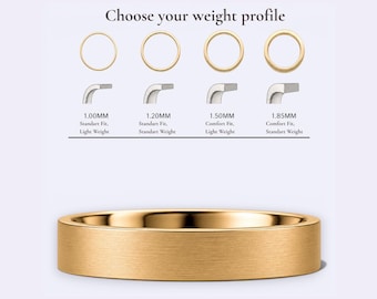 18K 4mm Yellow, Brushed Matte Flat Wedding Band | Solid Gold | Comfort Fit