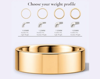 22K 6 mm, platt vigselring i gult guld, bred herrring i hög karat guld, Comfort Fit-ring i massivt guld