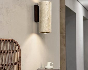Wabi Sabi Yellow Marble Wall Lamp LED Bedside Sconce for Bedroom Living Room Stairway Corridor Decor