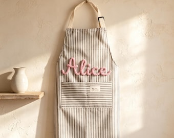 Custom Hand Crocheted Name Mom & Kid Matching Kitchen Apron Set, Utility Pocket Design, Thoughtful Family Cooking Gift