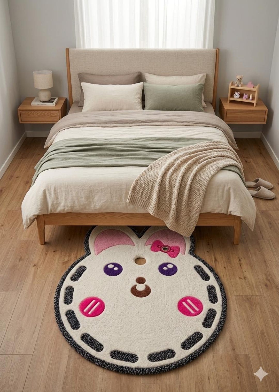 Cute Bunny Hand Tufted Rug, Kawaii Rabbit Area Rug, Kids Room Decor ...