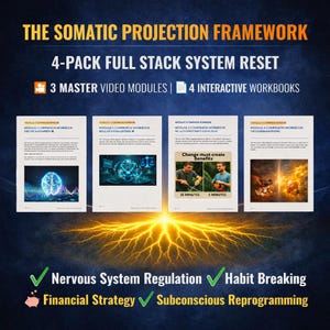 Könnte beinhalten: Das Somatic Projection Framework 4-pack full stack system reset enthält 3 Hauptvideomodule und 4 interaktive Arbeitsbücher. Die Dokumente zeigen Titel wie Module 3 Companion Workbook sowie verschiedene Abbildungen.
