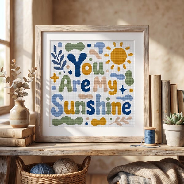 Patrón moderno de punto de cruz "Eres mi rayo de sol", decoración para habitación infantil (descarga en PDF)