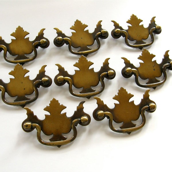 Vintage Hardware -- Brass Drawer Pulls, Maple Leaf, Set of 8