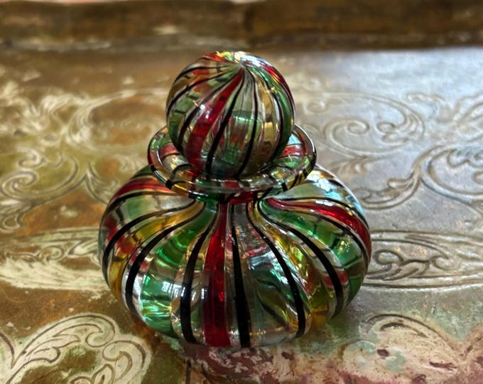 Vintage Murano Venetian Glass Miniature Perfume Bottle Striped Filigree Stopper