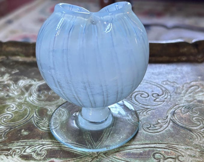 Vintage Venetian Murano Style Filigree Glass Miniature Vase White Hand Blown
