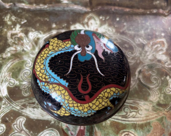 Antique Chinese Cloisonné Dragon Box c1900 Late Qing Enamel Trinket Box 8cm