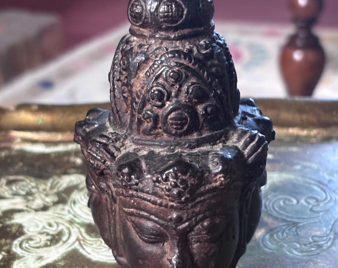 Vintage Brass Buddha Head Sculpture Hollow Cast Bodhisattva Figure 11cm