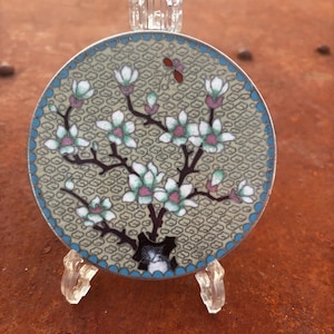 Antique Japanese Meiji Cloisonné Enamel Dish | Blossom Tree & Butterfly | Fine Wirework | c.1890-1910 | 10.5cm